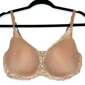 Natori Scalloped Lace Trim Underwired Lightly Padded T-Shirt Bra Tan Size 34G